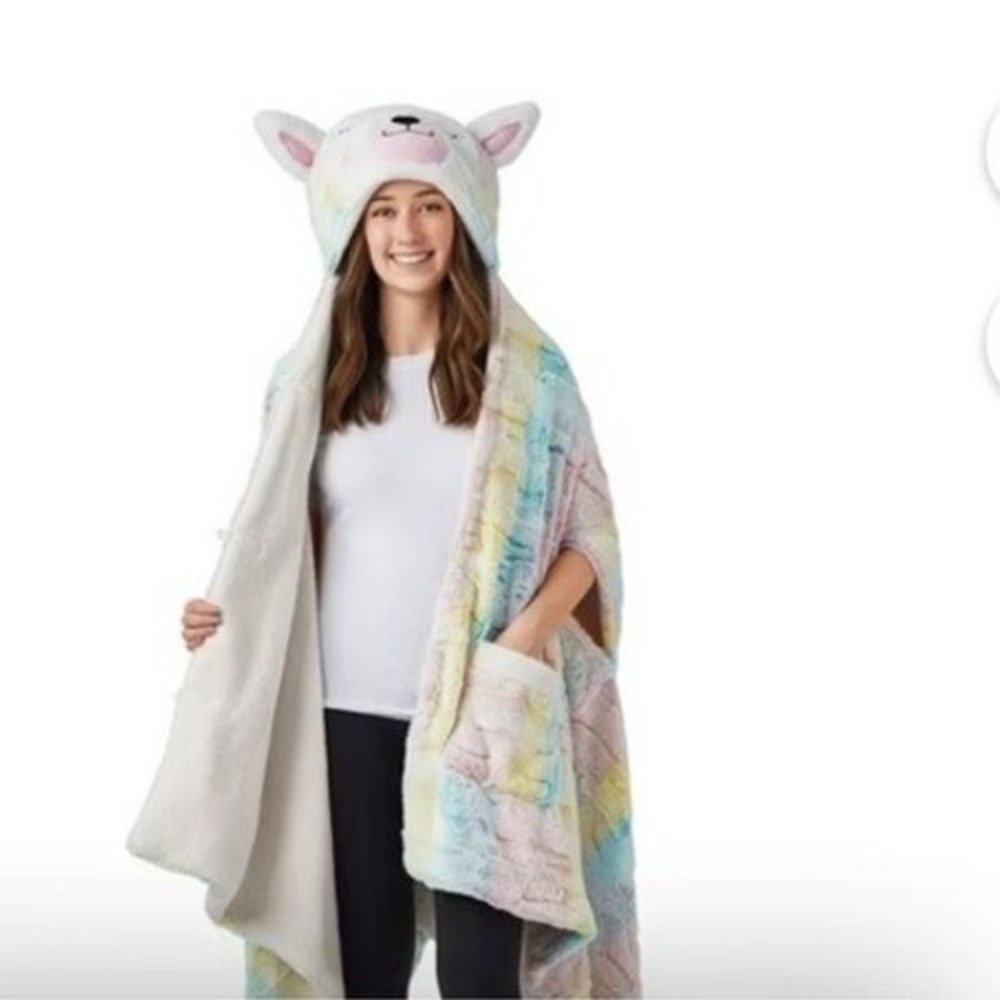 Member's Mark Critter Wrap Llama Hooded Wearable Blanket Pastel Rainbow‎ 43x81